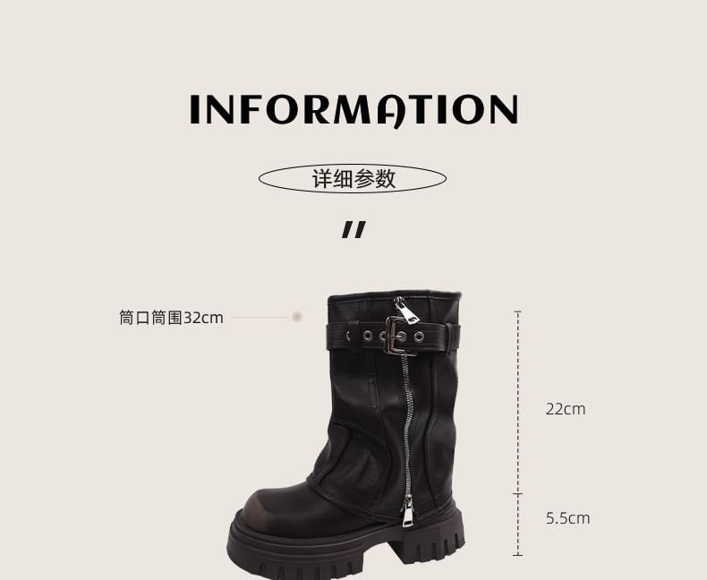 Buckled Platform Chunky Heel Mid-Calf Boots Product Image