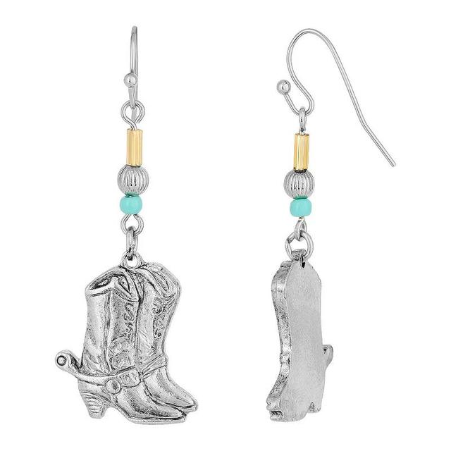 2028 Silver-Tone and Imitation Turquoise Accent Western Boots Drop Earrings Product Image