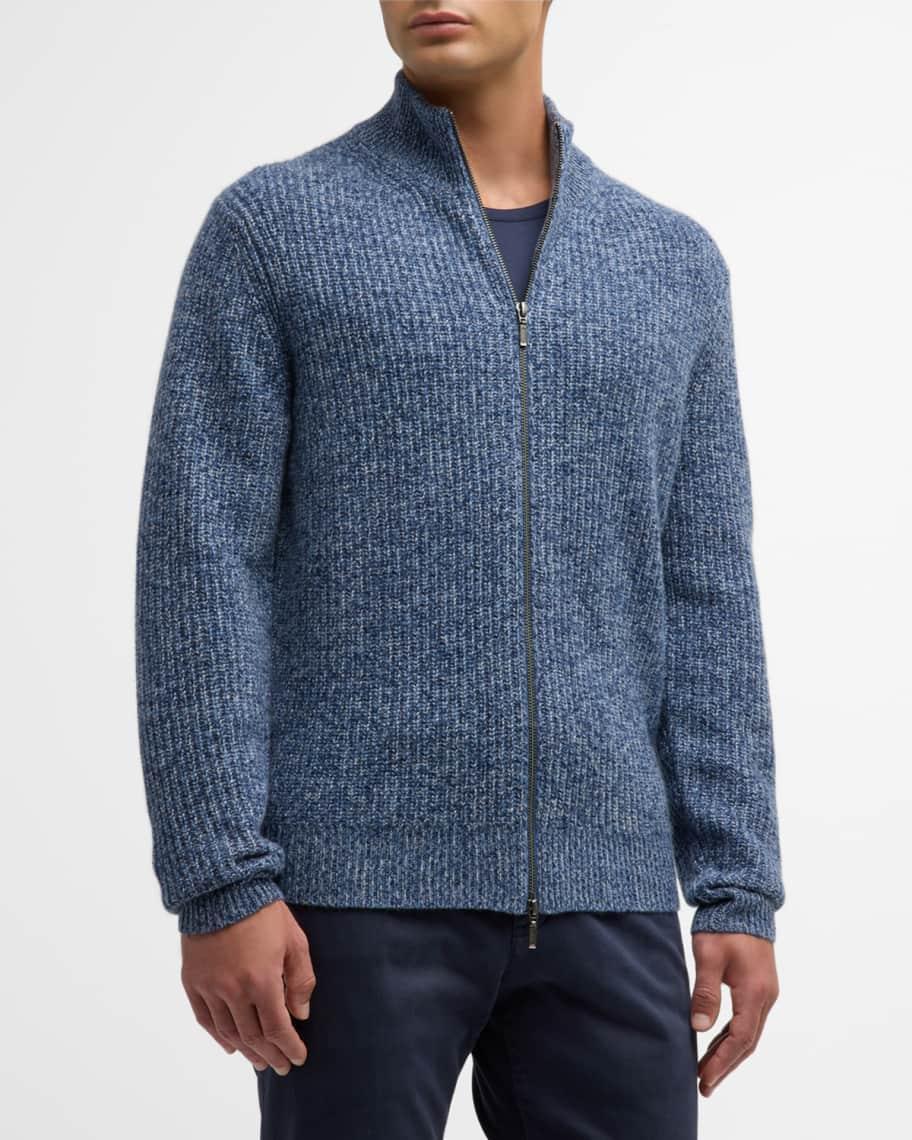 Men's Ribbed Melange Cashmere Full-Zip Cardigan Product Image