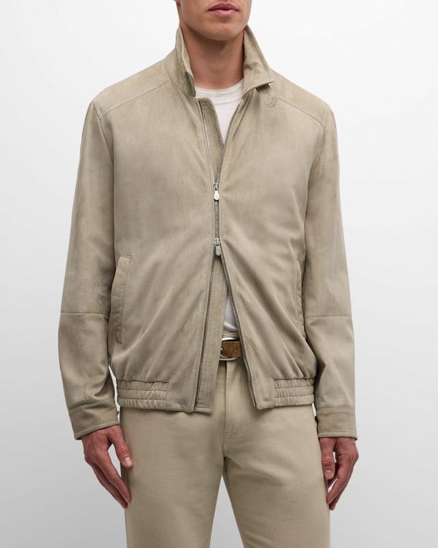 Mens Classic Lambskin Suede Bomber Jacket Product Image