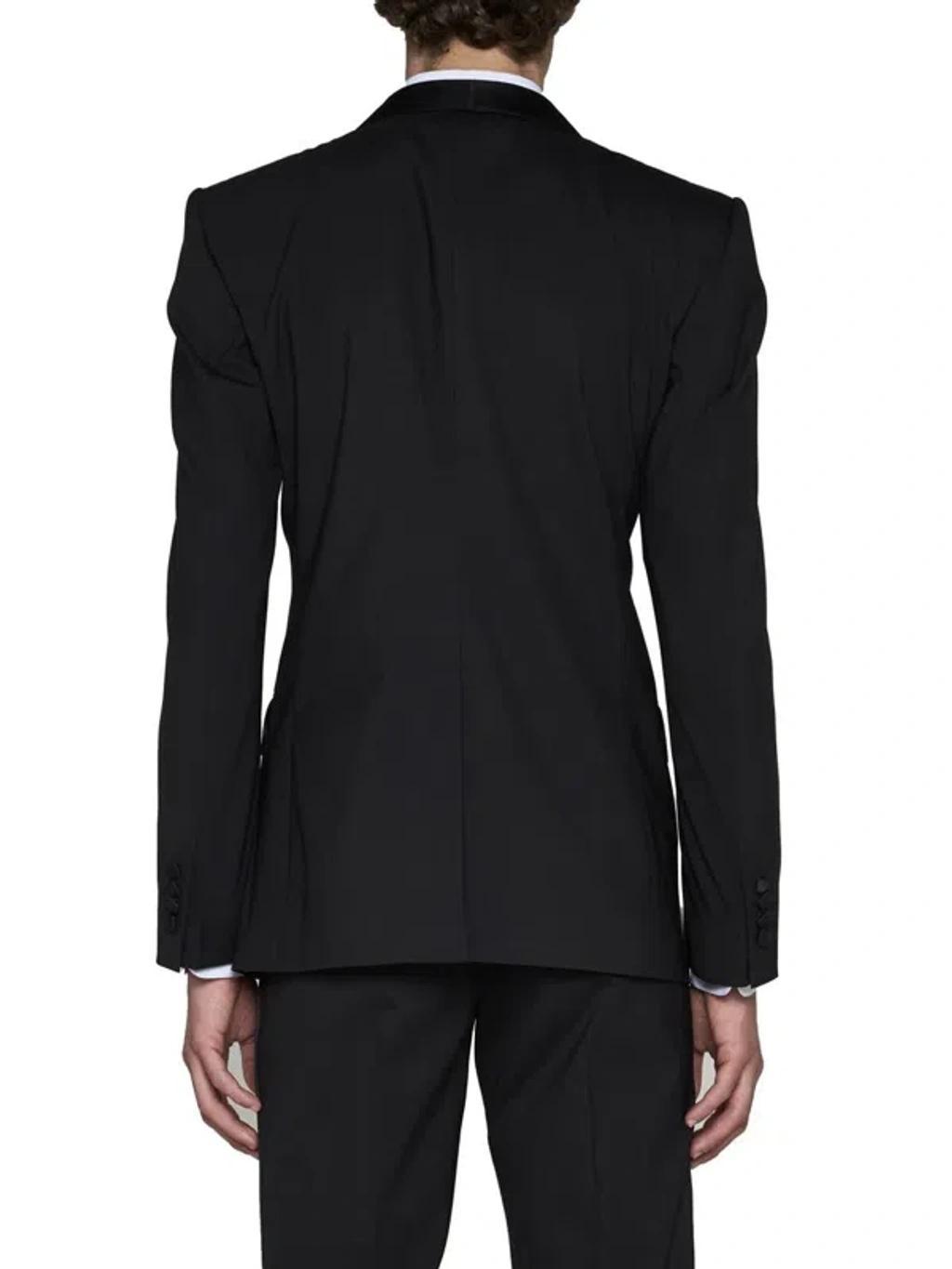 Single-breasted Wool-blend Blazer In Black Product Image