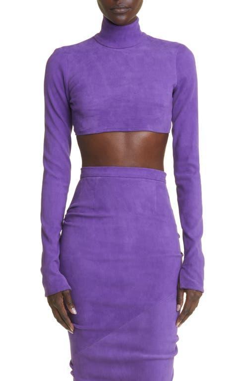 LaQuan Smith Mock Neck Long Sleeve Suede Crop Top Product Image