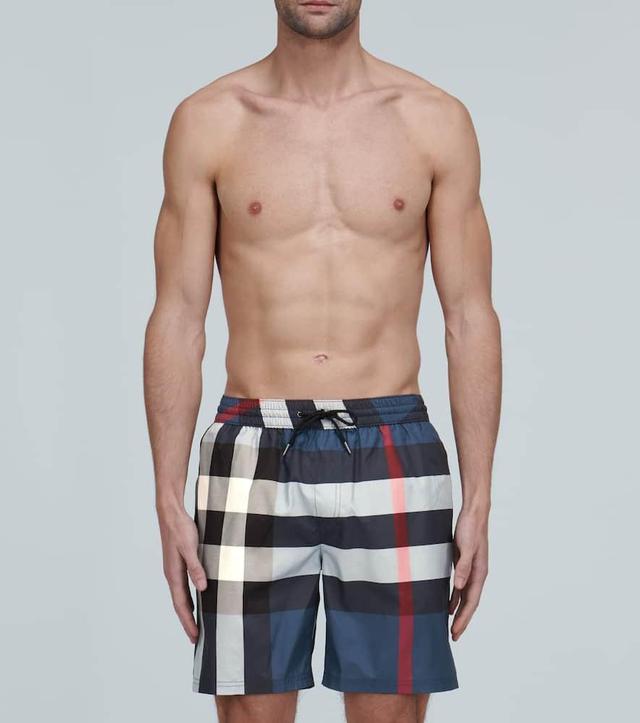 BURBERRY Large Check-printed Swim Shorts In Blue Product Image