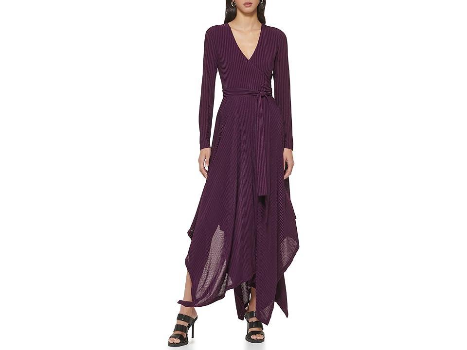 DKNY Long Sleeve Rib Hacci Wrap Maxi Dress Product Image