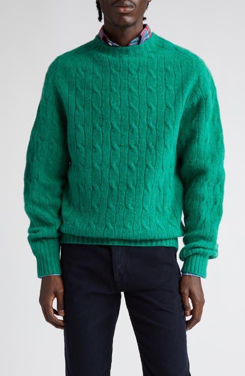 Drakes Shetland Cable Knit Wool Crewneck Sweater Product Image