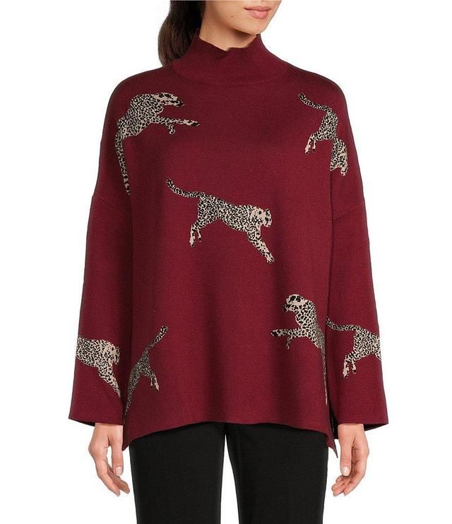 Ali Miles Jacquard Mock Neck 3/4 Sleeve Sweater Product Image