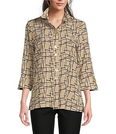 Ali Miles Woven Crinkle Wire Collar 34 Sleeve Button Product Image