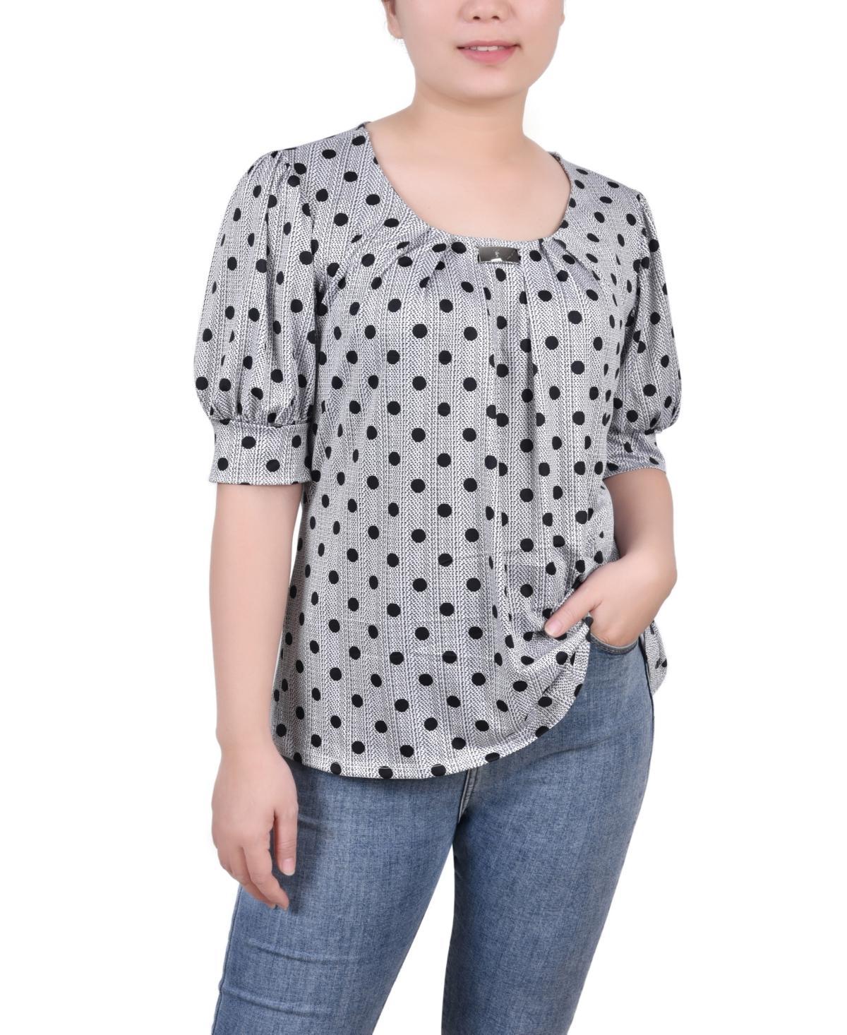 NY Collection Petite Short Sleeve Balloon Sleeve Top -NAVY SQUAR Product Image