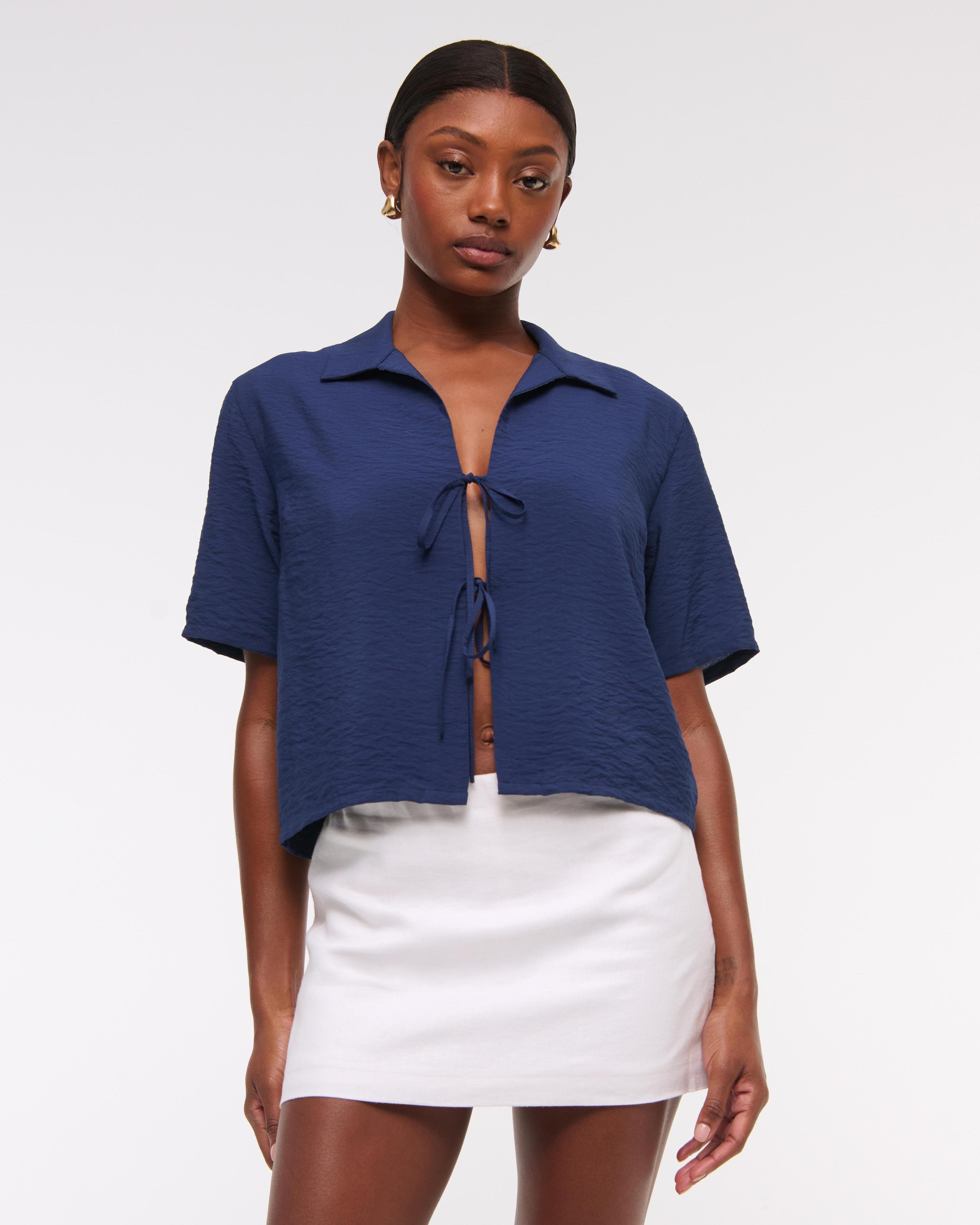 The A&F Scarlett Mid Rise Linen-Blend Mini Skort Product Image