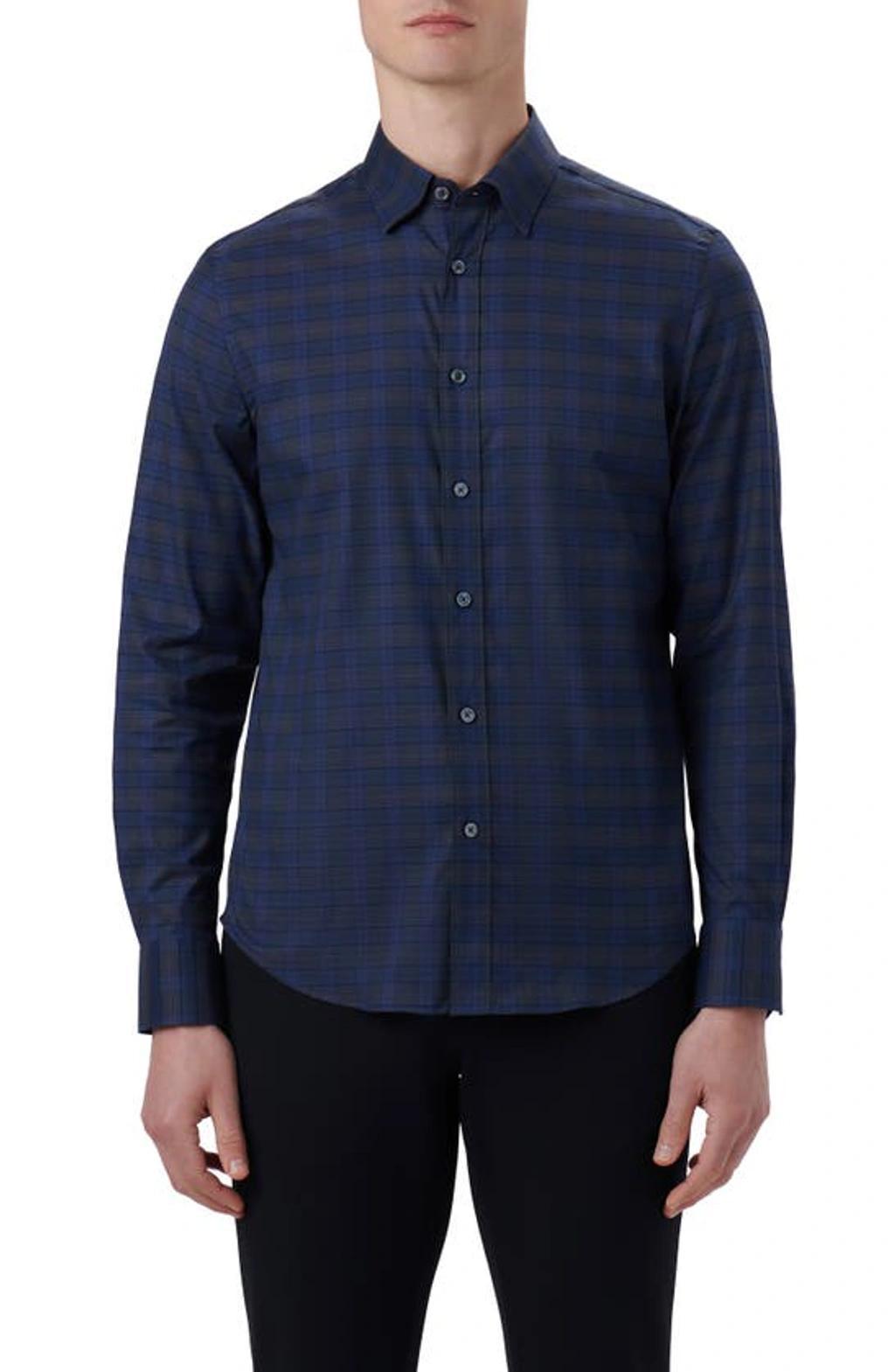 BUGATCHI Karl Plaid Stretch Cotton Button-up Shirt In Night Blue Product Image