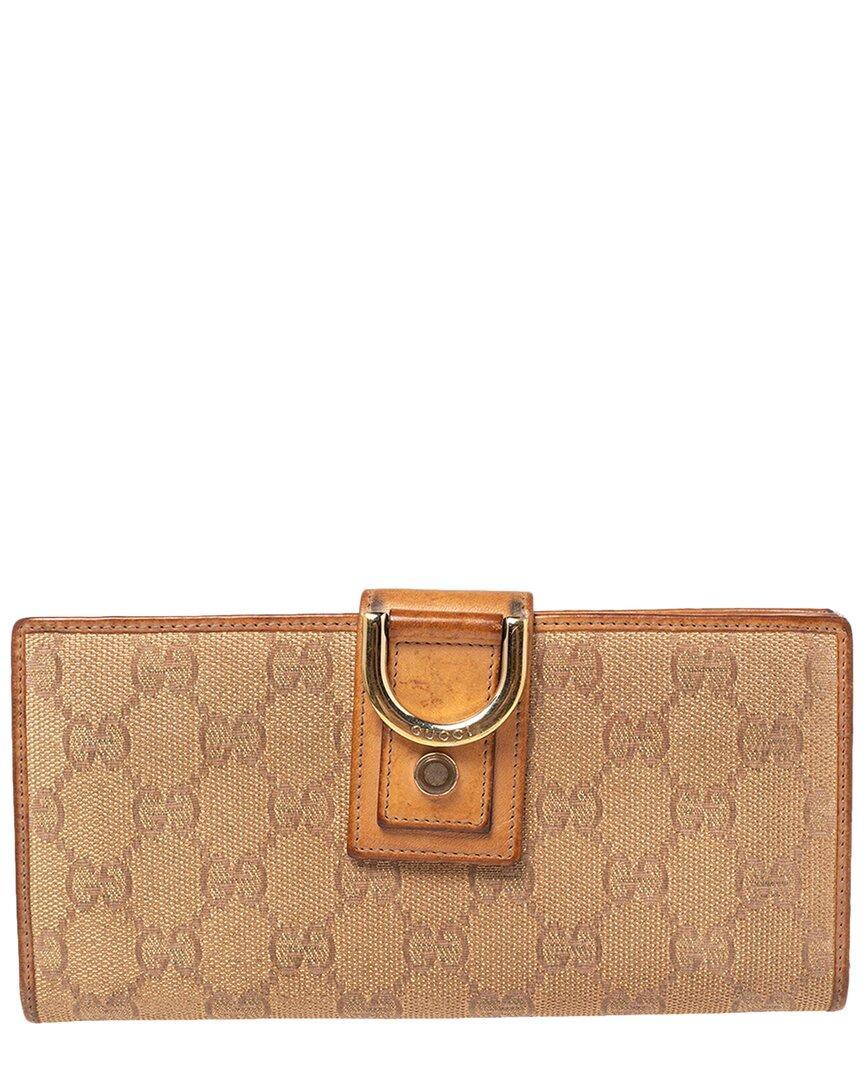 GUCCI Beige Gg Canvas & Leather D Ring Continental Wallet (authentic ) In Brown Product Image