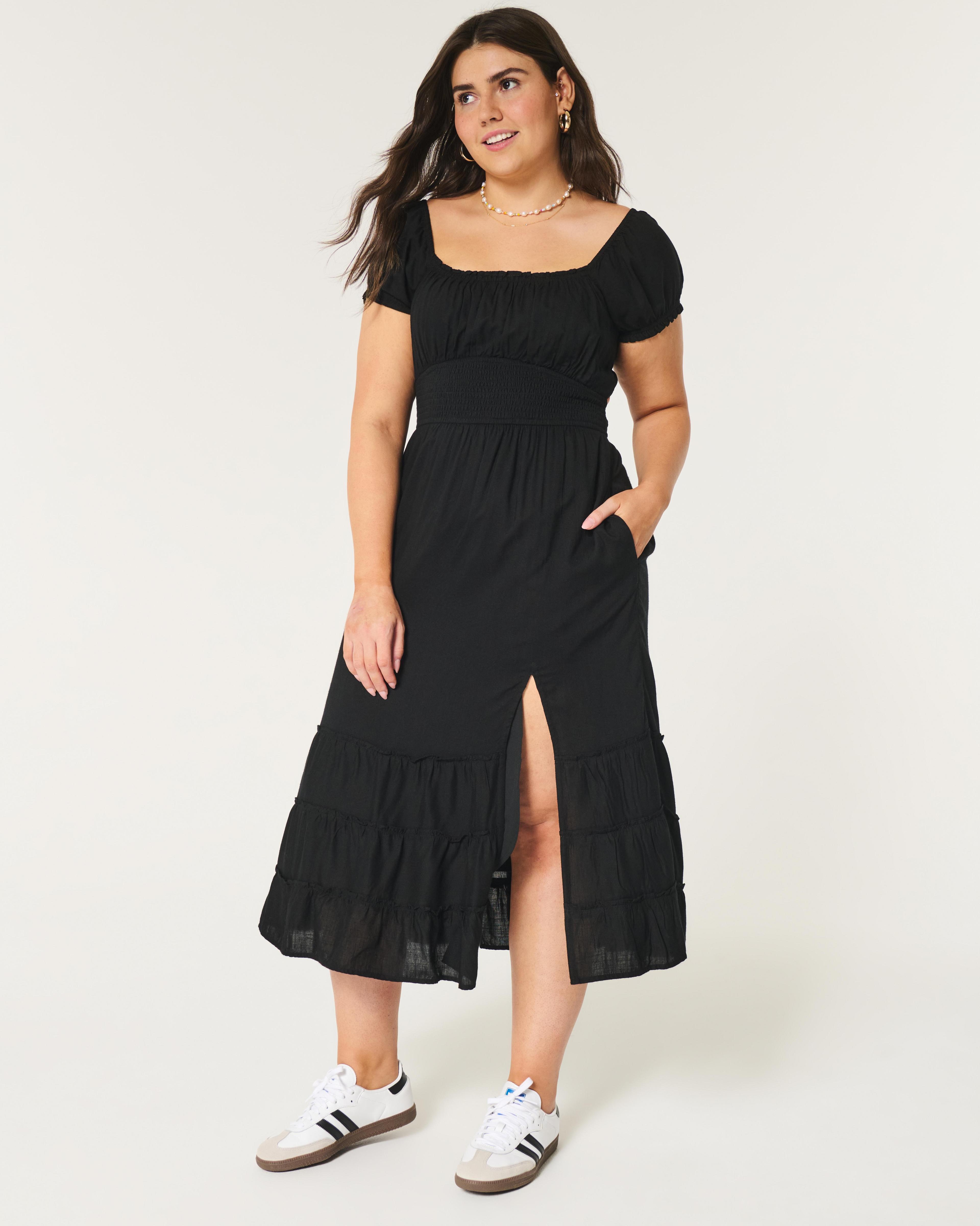 Hollister Saidie Short-Sleeve Tie-Back Midi Dress Product Image