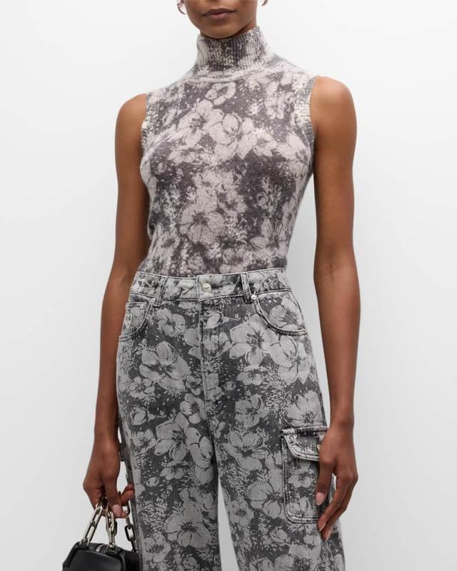 Floral Sleeveless Turtleneck Top Product Image