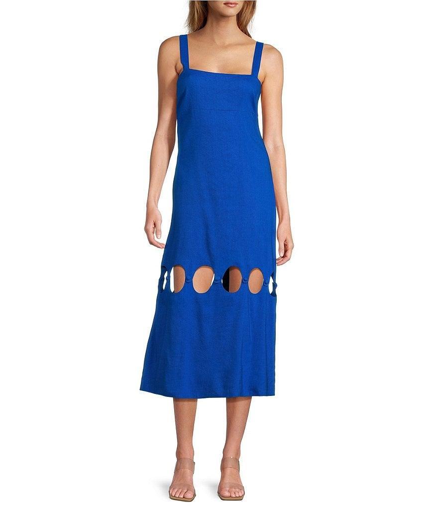 Antonio Melani Amalia Linen Blend Square Neck Sleeveless Circle Cut Out Sheath Midi Dress Product Image