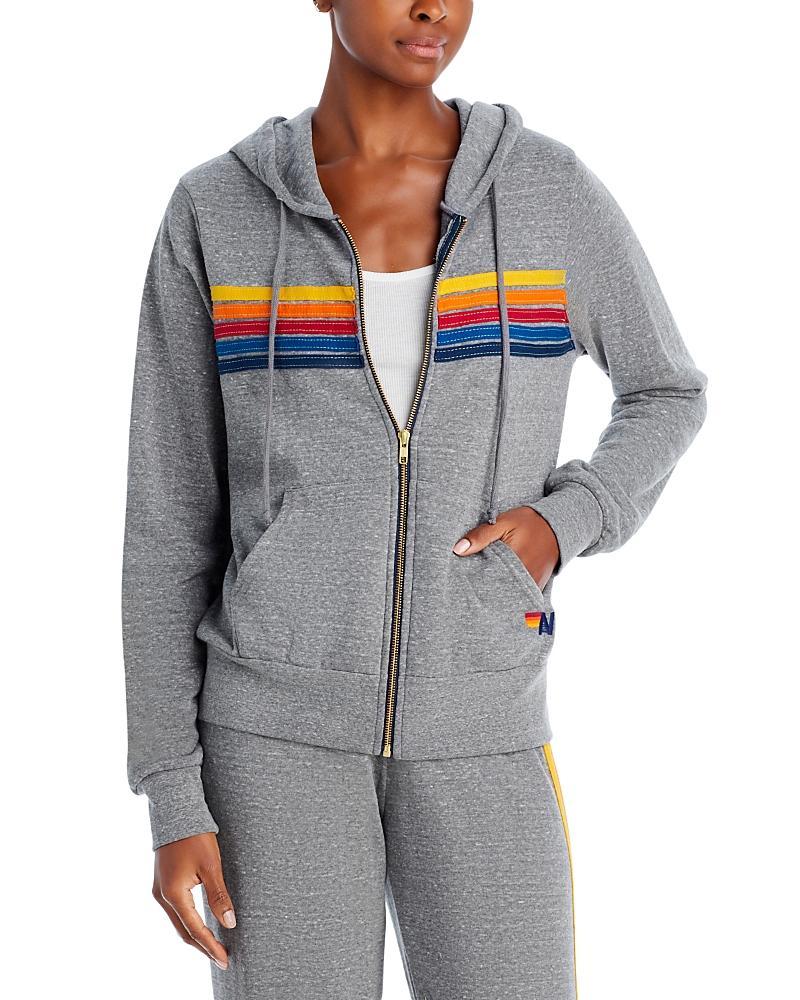 Aviator Nation 5 Stripe Zip Hoodie in Grey. - size L (also in XS, S, M, XL) Product Image