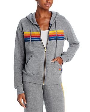 Aviator Nation 5 Stripe Zip Hoodie in Grey. - size L (also in XS, S, M, XL) Product Image