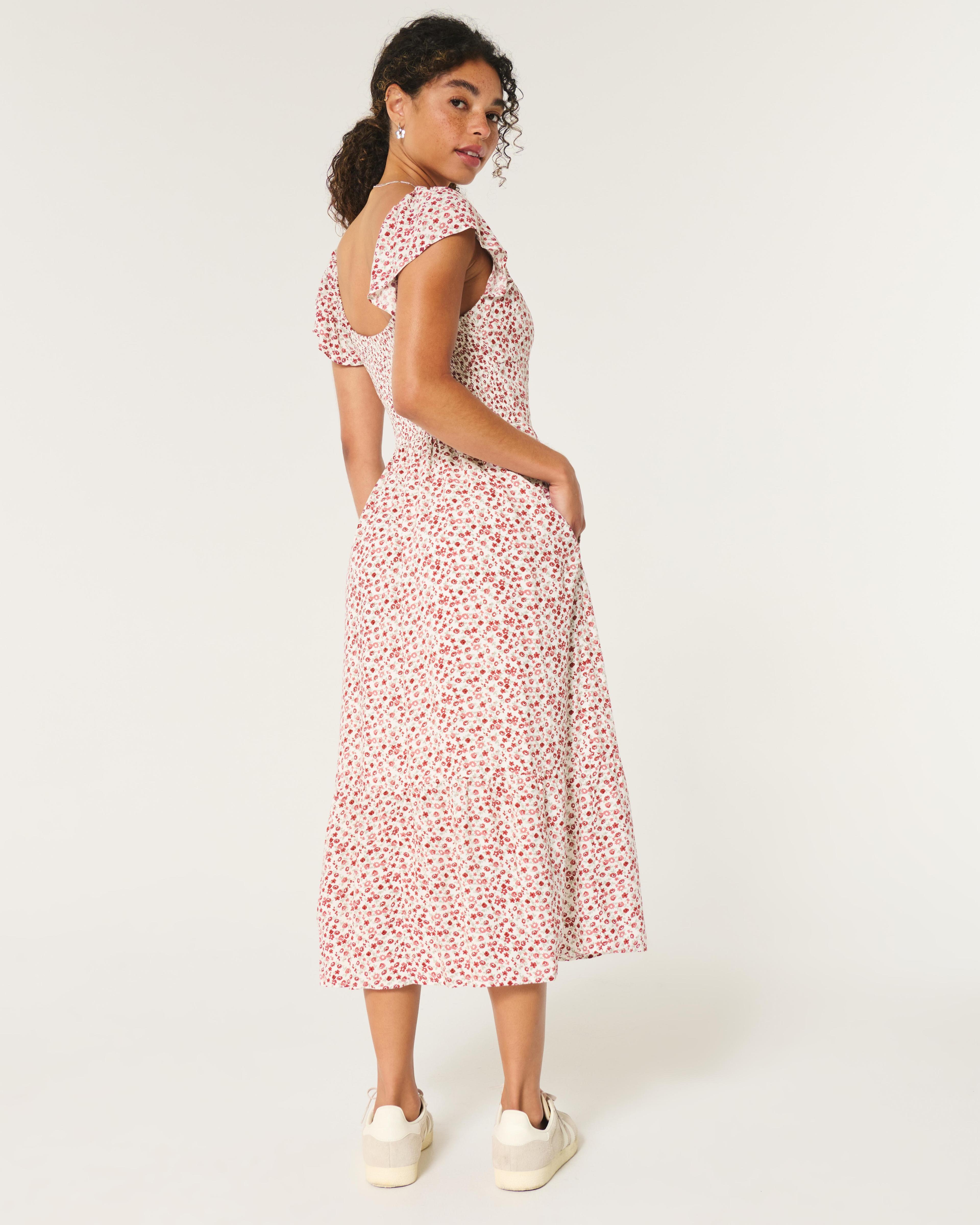 Cinch Bust V-Waist Midi Dress Product Image