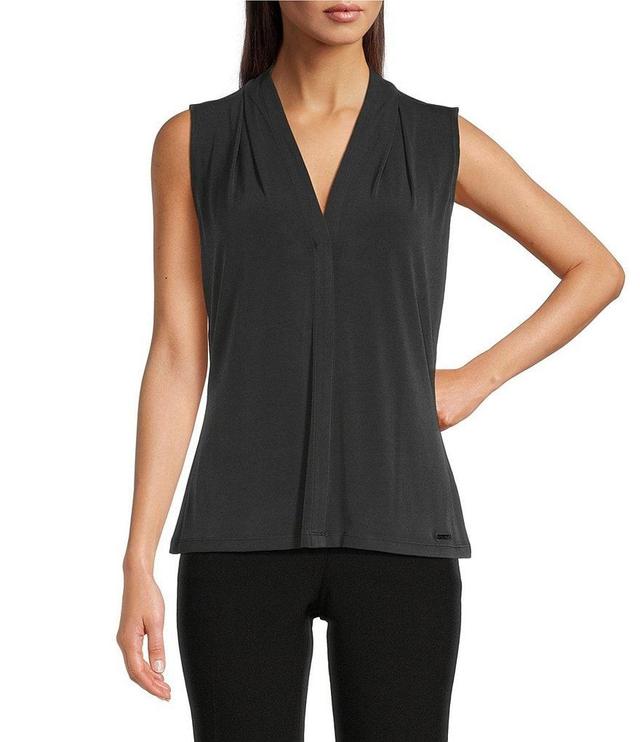 Calvin Klein Jersey Sleeveless Pleat V-Neck Cami Top Product Image