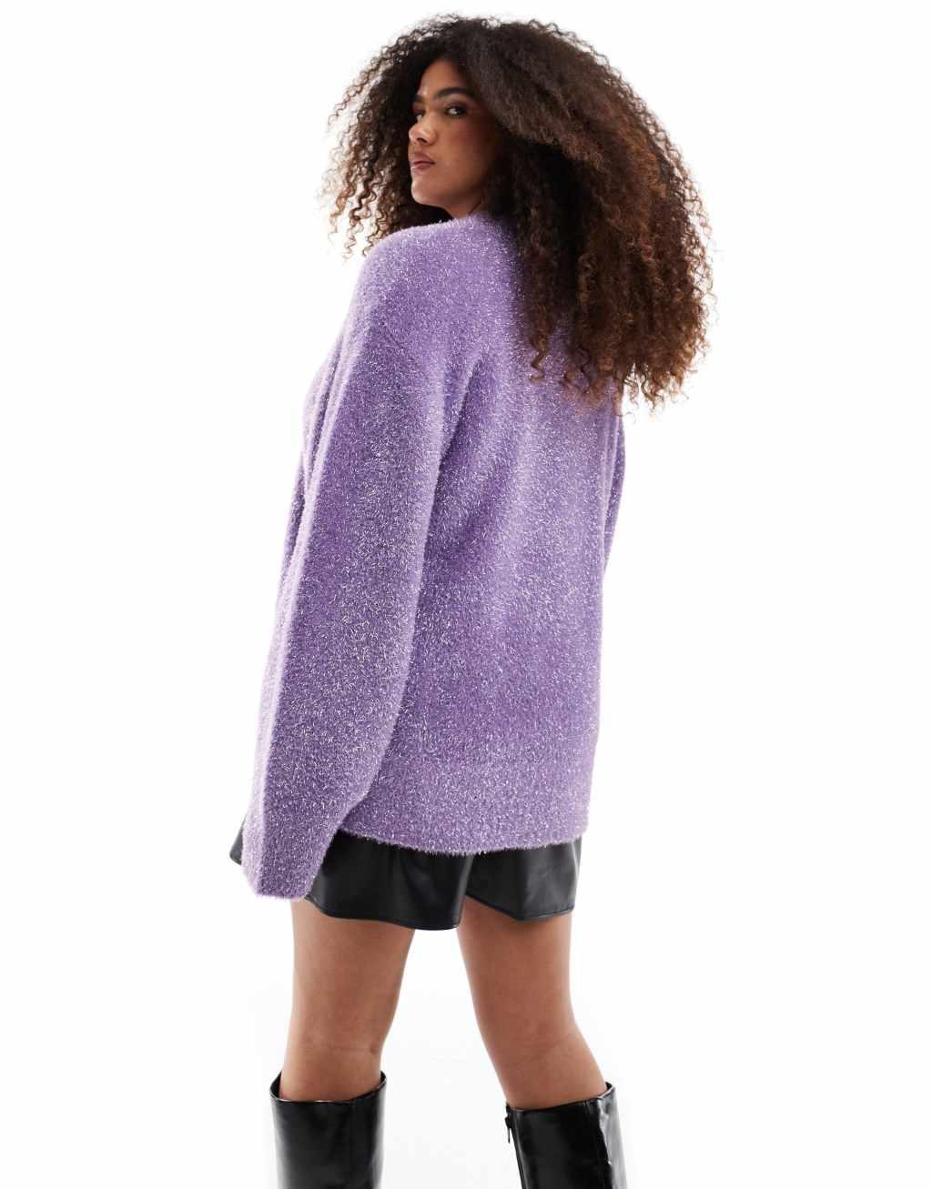 Renee Studio x Michelle Nayla exclusive tinsel v neck wide sleeve sweater in purple Product Image