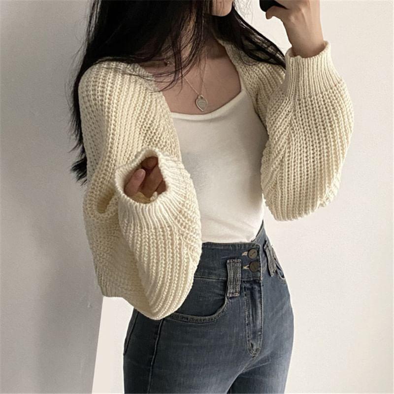 Plain Chunky Knit Open Front Crop Cardigan Product Image