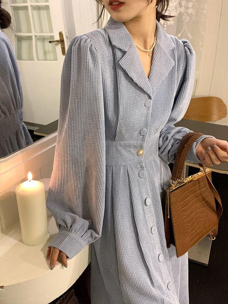 Button-Up Corduroy Plain Long Coat Product Image