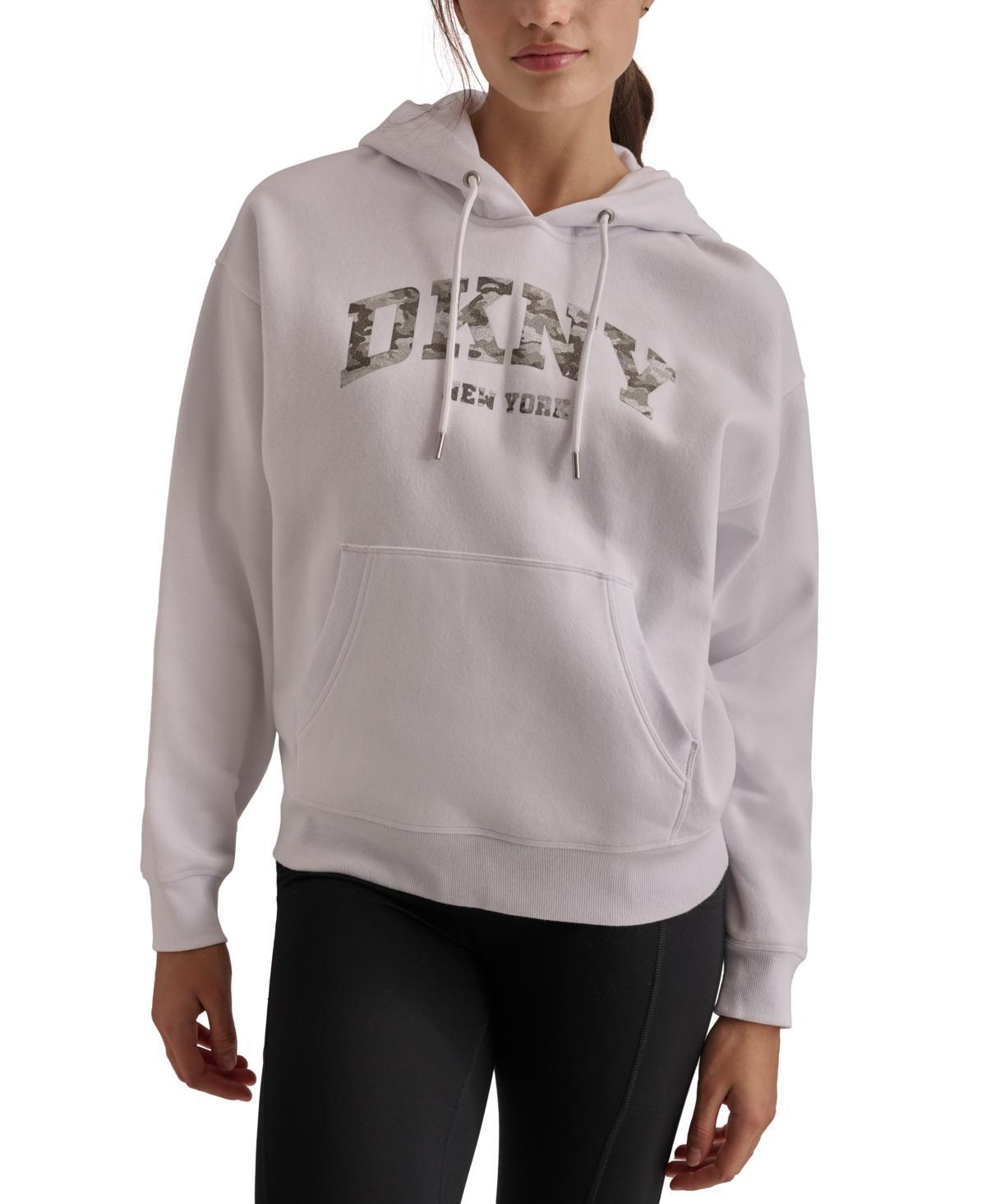 Dkny Sport Womens Varsity Camo Sparkle Logo Fleece Hooded Sweatshirt Product Image