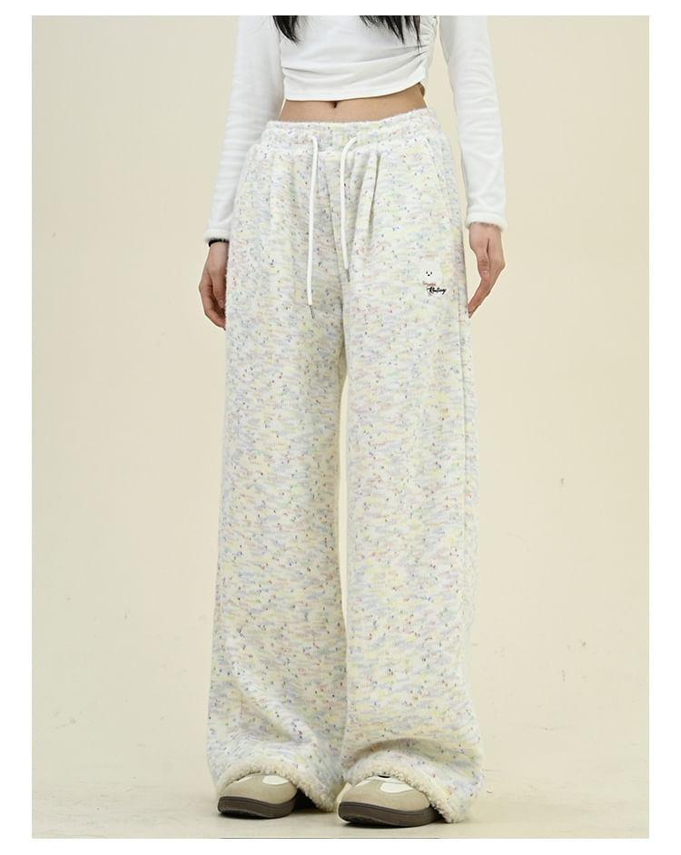 Drawstring Waist Lettering Wide Leg Sweatpants Product Image