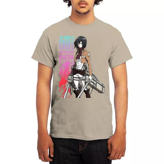 Mens Attack on Titan Tee Grey Red Product Image