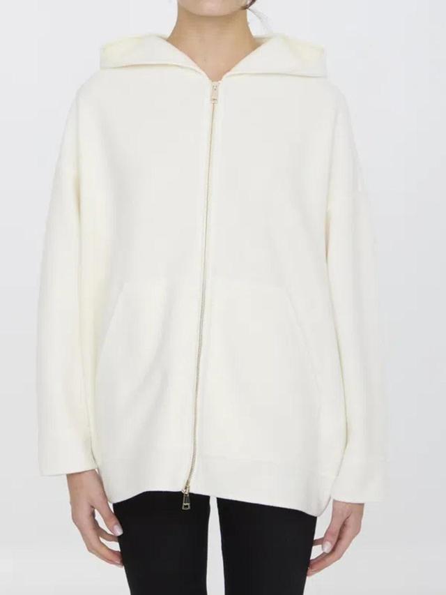 Saio Wool Blend Jersey Zip Hoodie In White Product Image