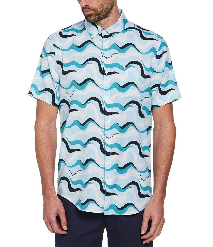 Original Penguin Wavy Print Short Sleeve Woven Button-Up Shirt Product Image