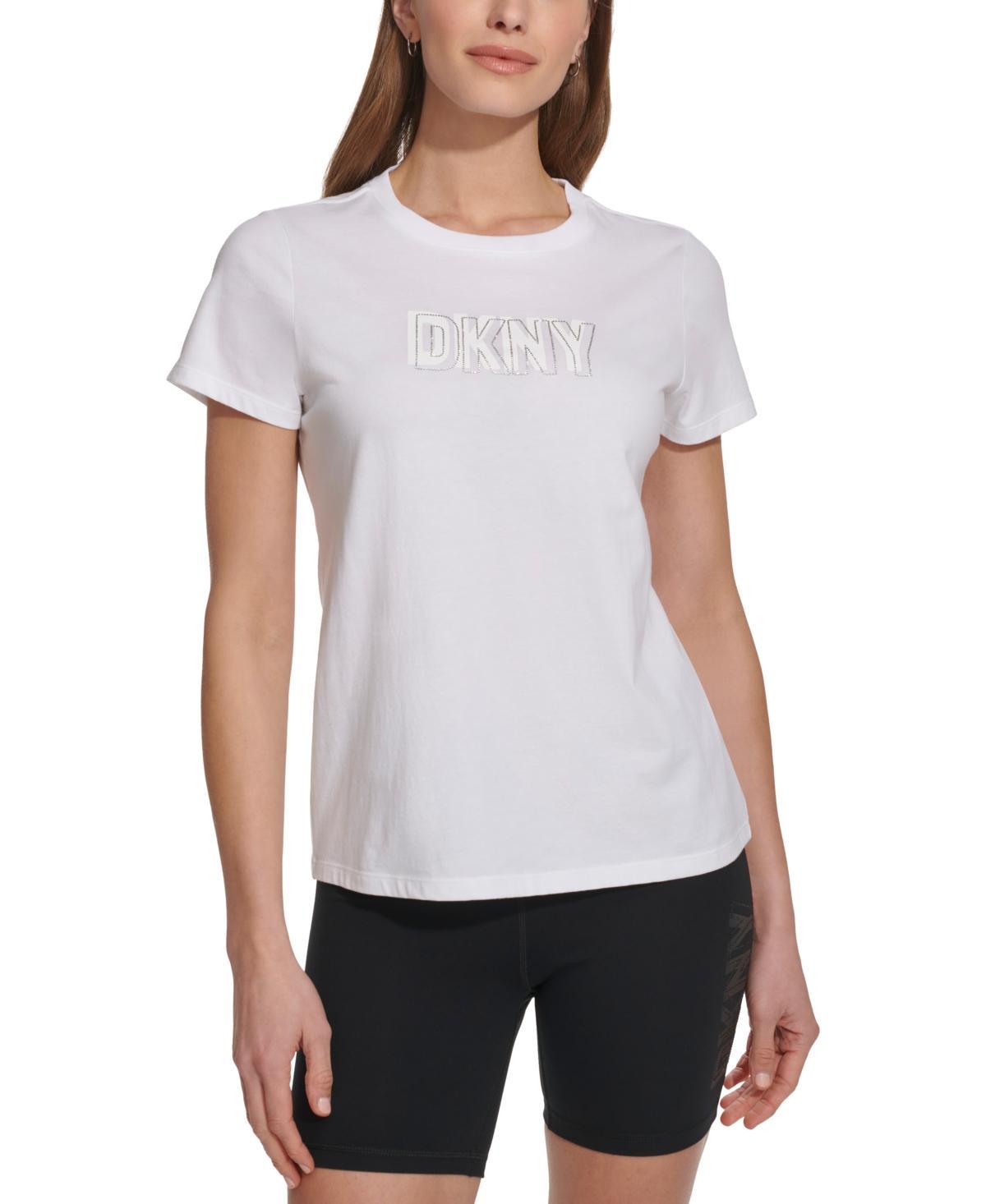 Dkny Sport Womens Cotton Embellished-Logo T-Shirt Product Image