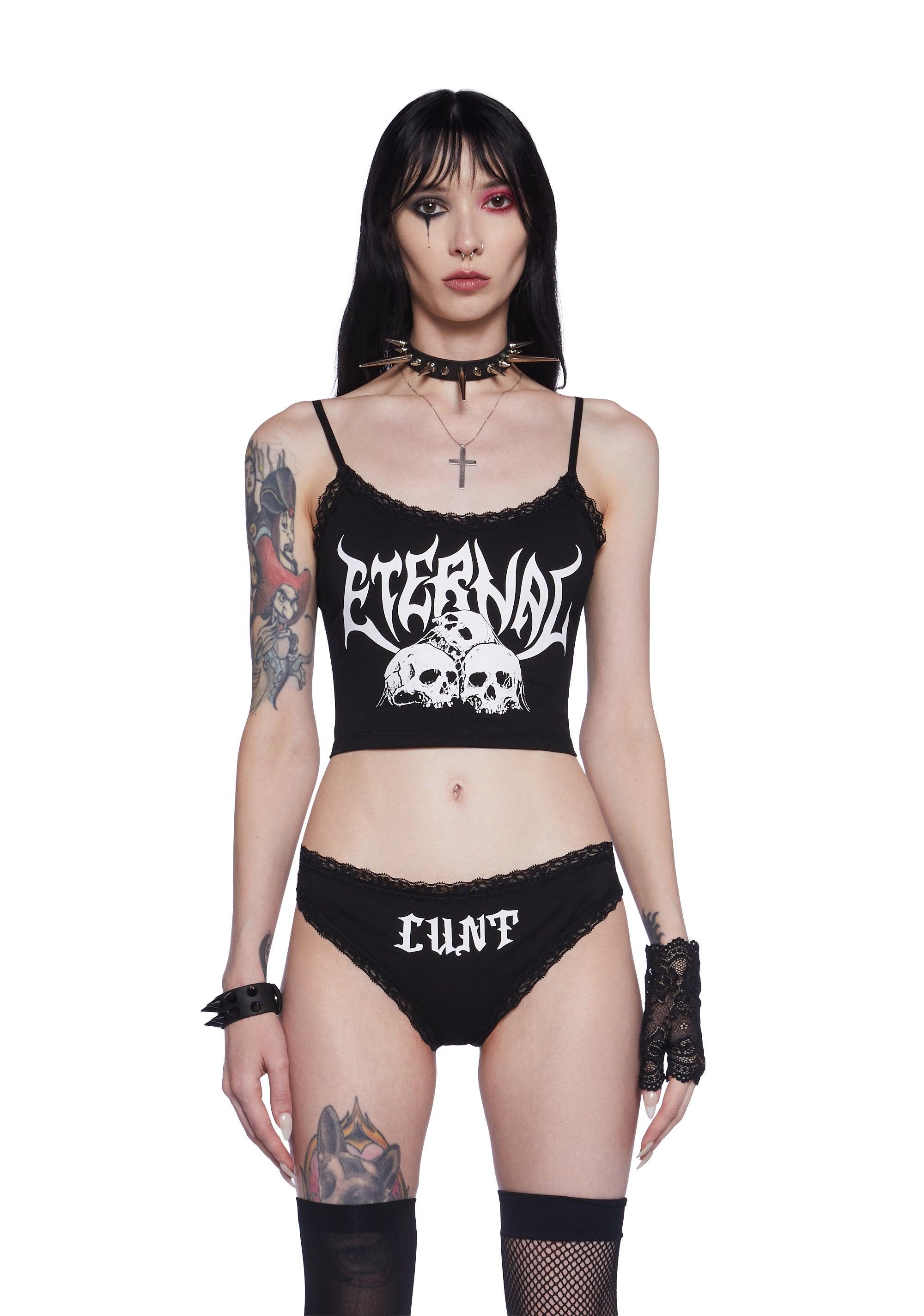 Widow Eternal Cunt Lounge PJ Lingerie Set Goth Skulls - Black Product Image