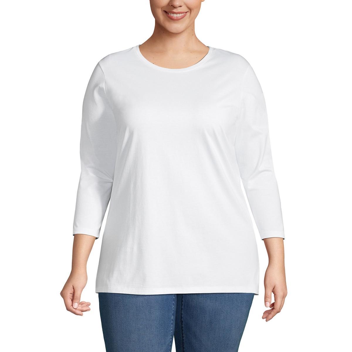 Lands End Womens Plus Size 3/4 Sleeve Cotton Supima Crewneck Tunic Product Image