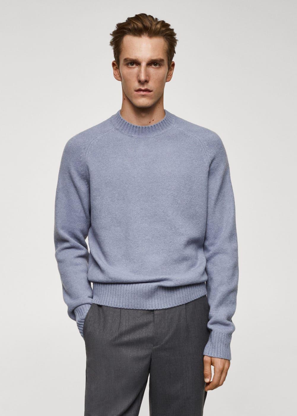 MANGO MAN - Knitted sweater with ribbed details sky blueMen Product Image