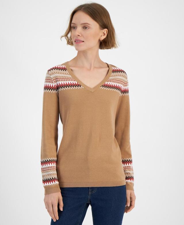 Tommy Hilfiger Womens Fair Isle V-Neck Sweater Product Image