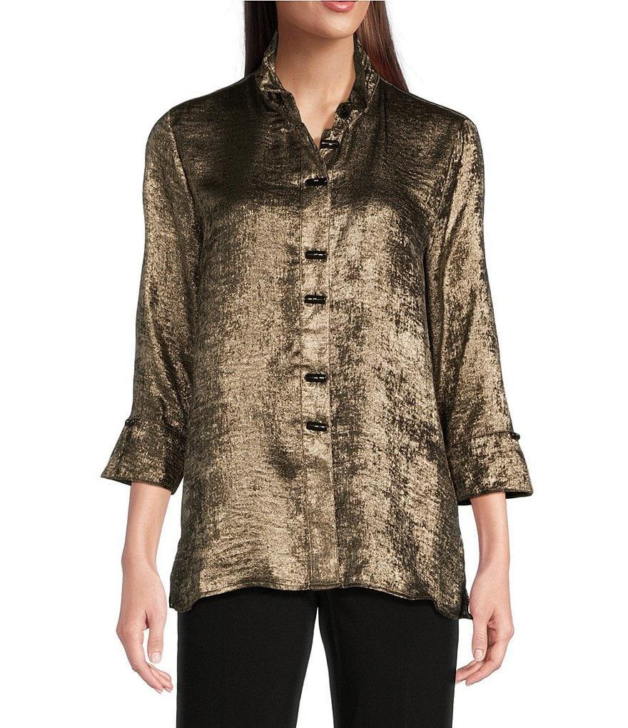 Ali Miles Wire Collar 3/4 Sleeve Button Front Tunic Product Image