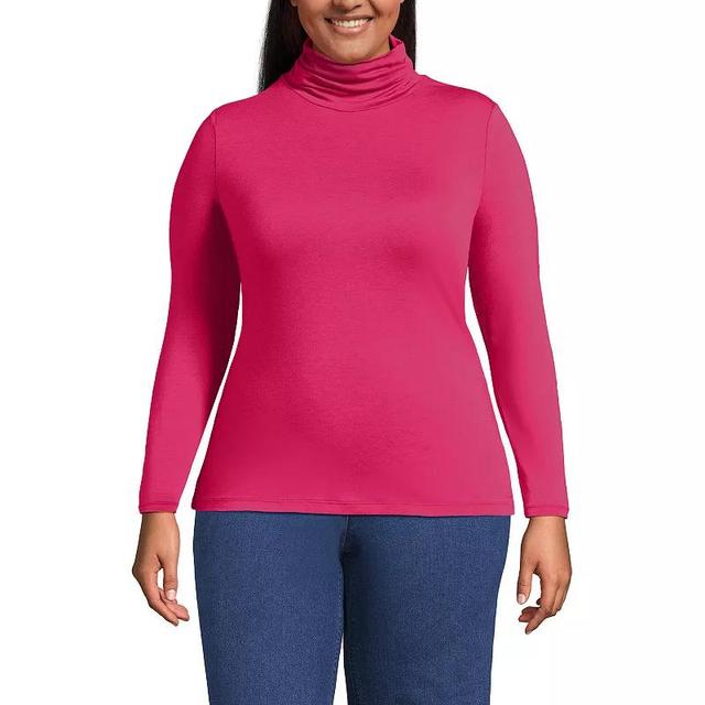 Plus Size Lands End Lightweight Fitted Long Sleeve Turtleneck, Womens Cobalt Blue Grey Product Image