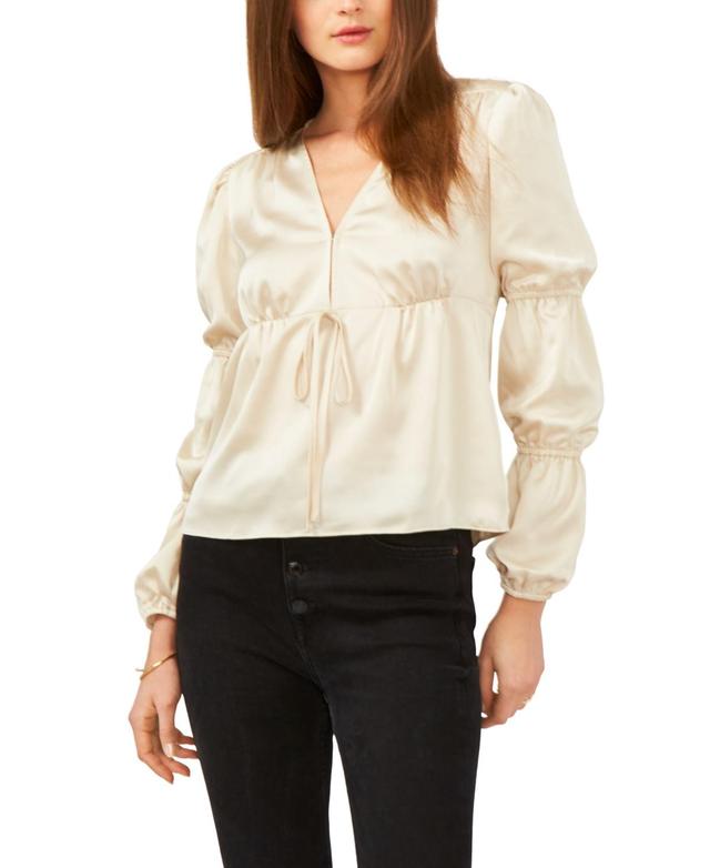 1.state Womens Long Bubble Sleeve V-Neck Tie Blouse Product Image