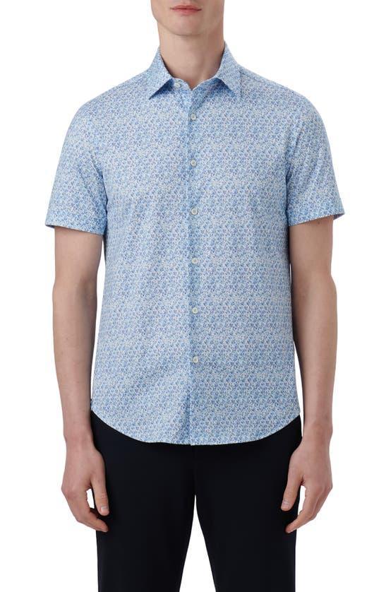 BUGATCHI Ooohcotton® Leaf Print Short Sleeve Button-up Shirt In Air Blue Product Image