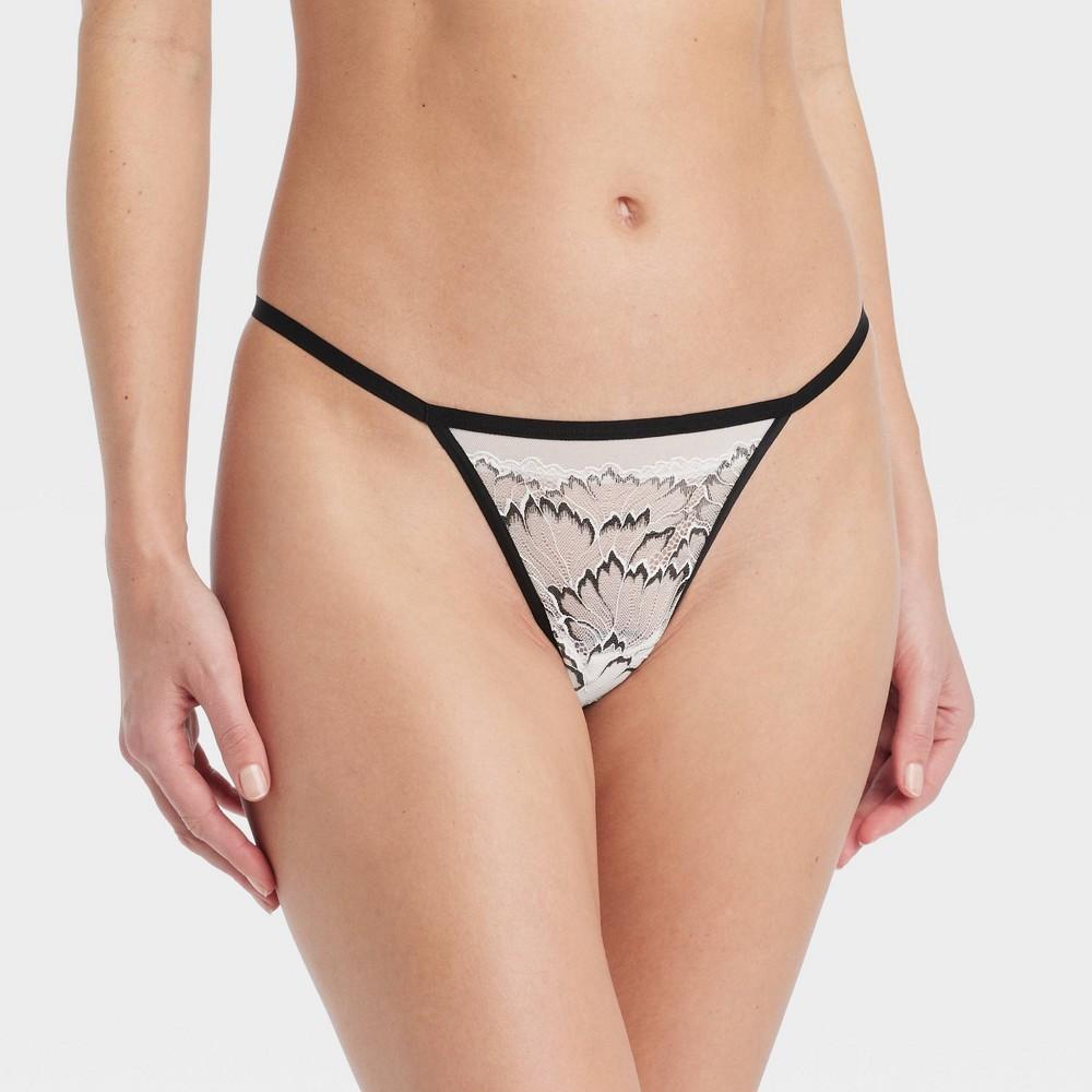 Womens Floral Print Lace and Mesh String Thong - Auden White Product Image