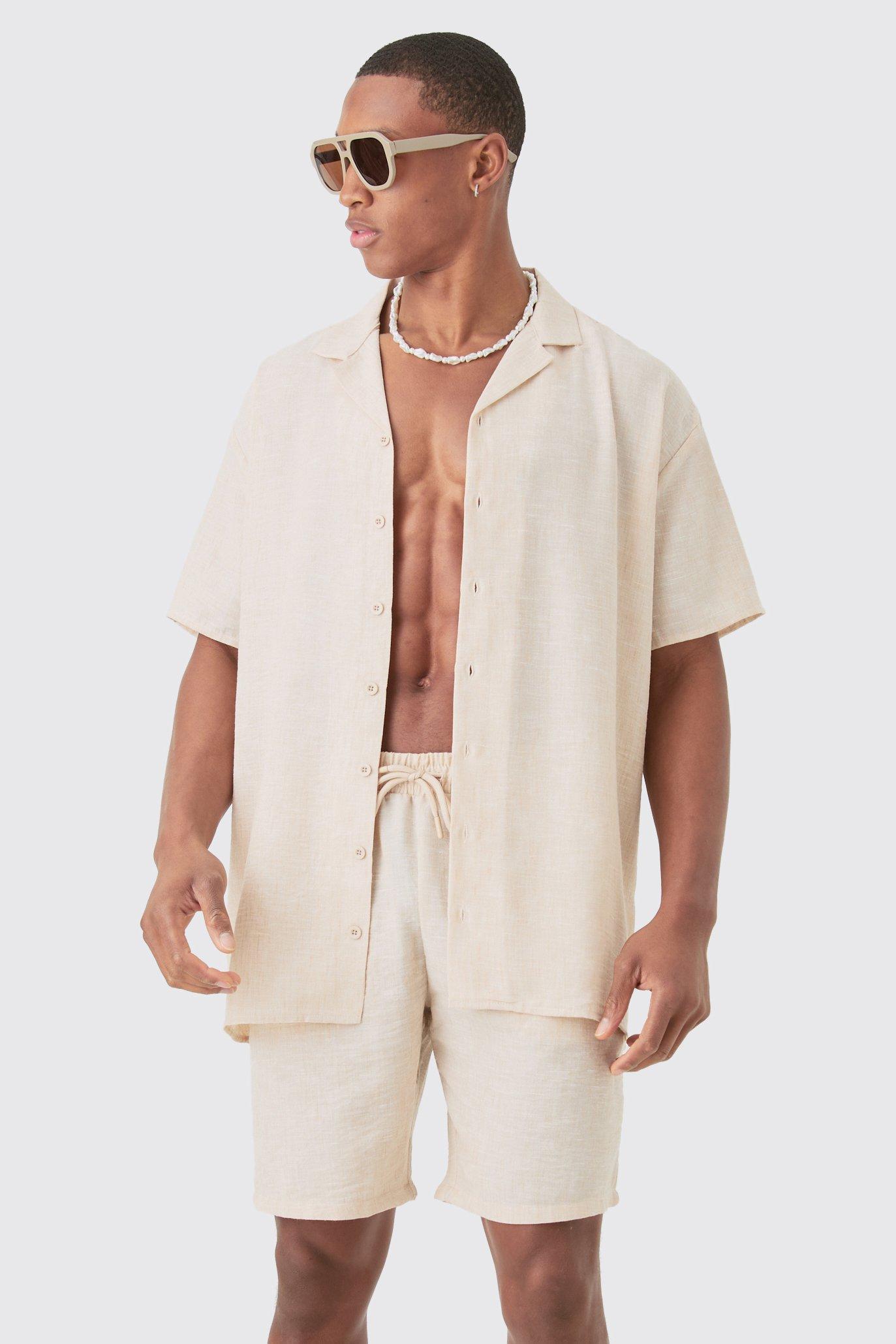 Oversized Linen Look Shirt & Short Set | boohooMAN USA product image