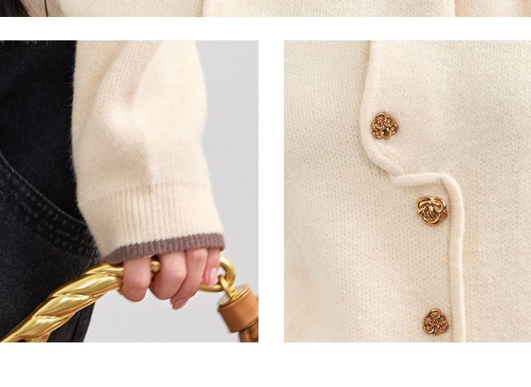 V-Neck Plain Asymmetrical Button Cardigan Product Image