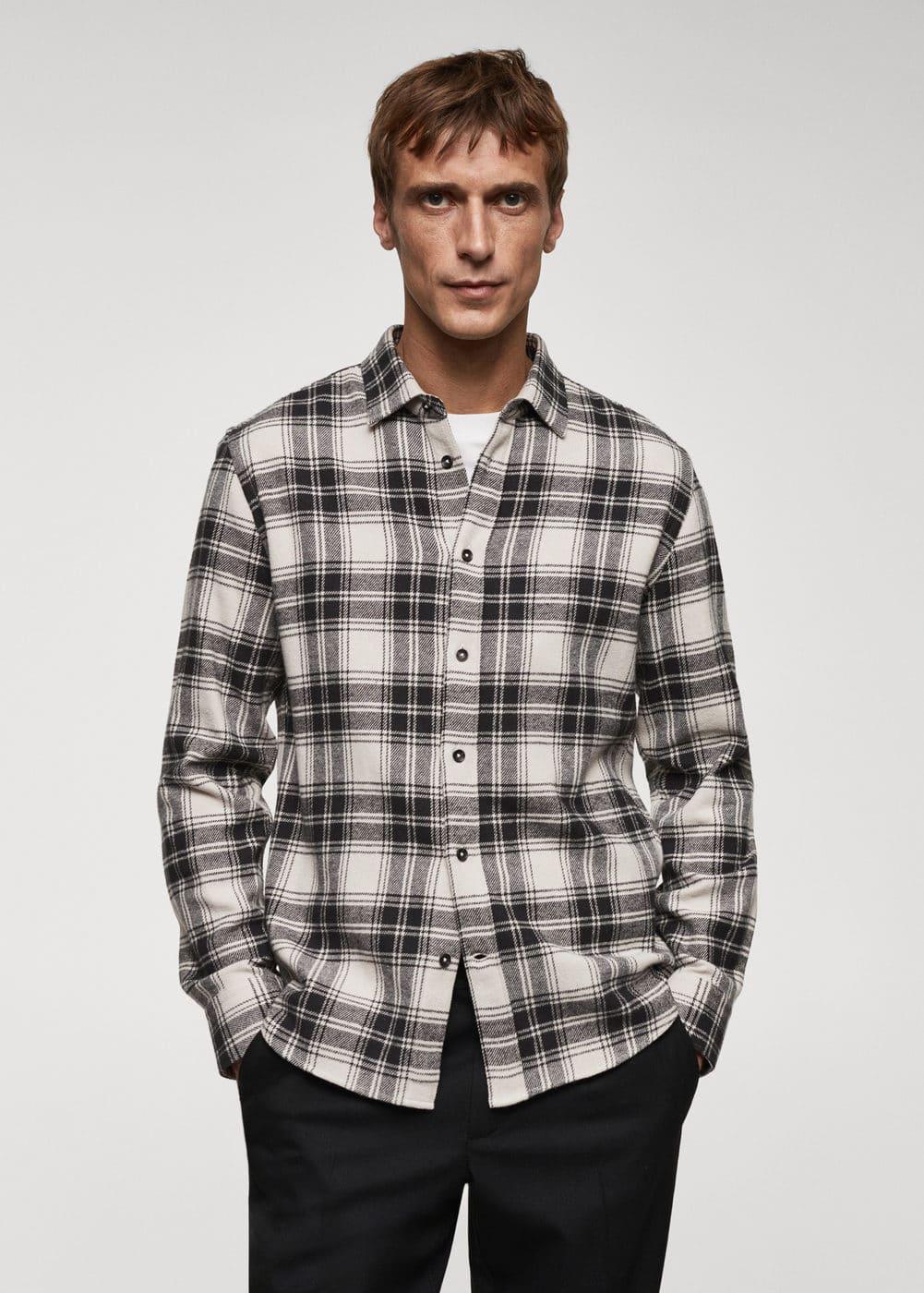 MANGO MAN - Regular fit checked flannel shirt whiteMen Product Image