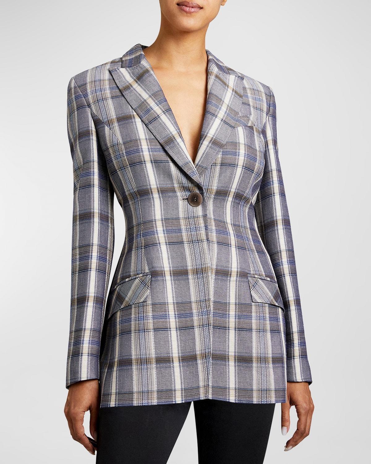 Nelli Plaid Tailored Single-Button Jacket Product Image