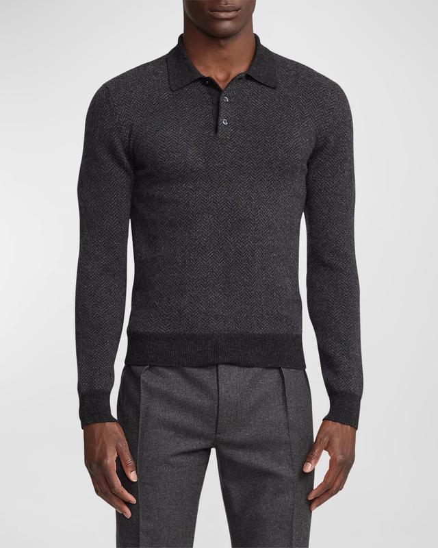 Ralph Lauren Purple Label Herringbone Cashmere Polo Sweater Product Image