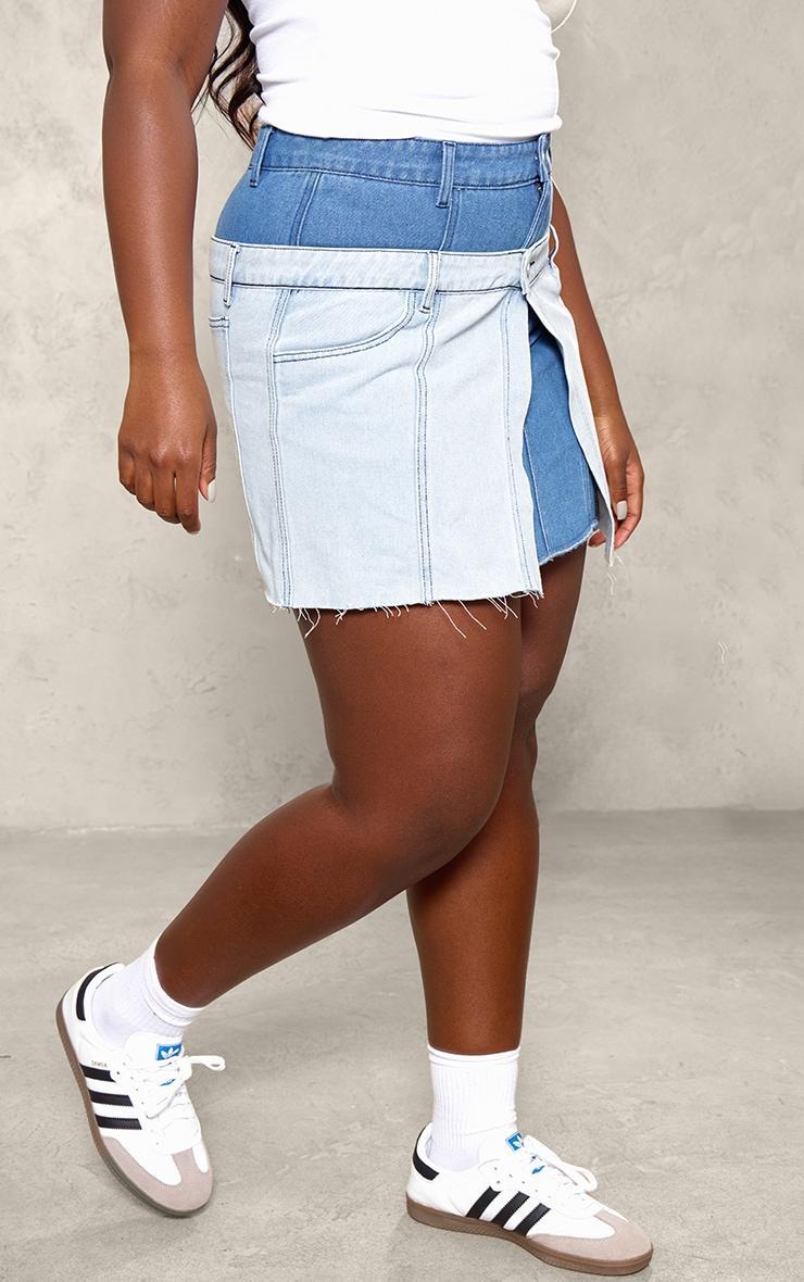 Plus Light Blue Deconstructed Panel Denim Mini Skirt Product Image