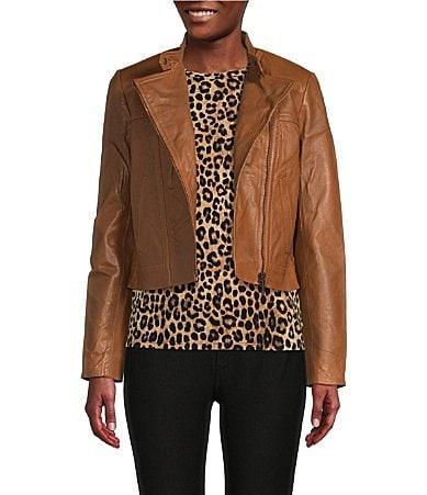 MICHAEL Michael Kors Genuine Lambskin Leather Moto Jacket Product Image