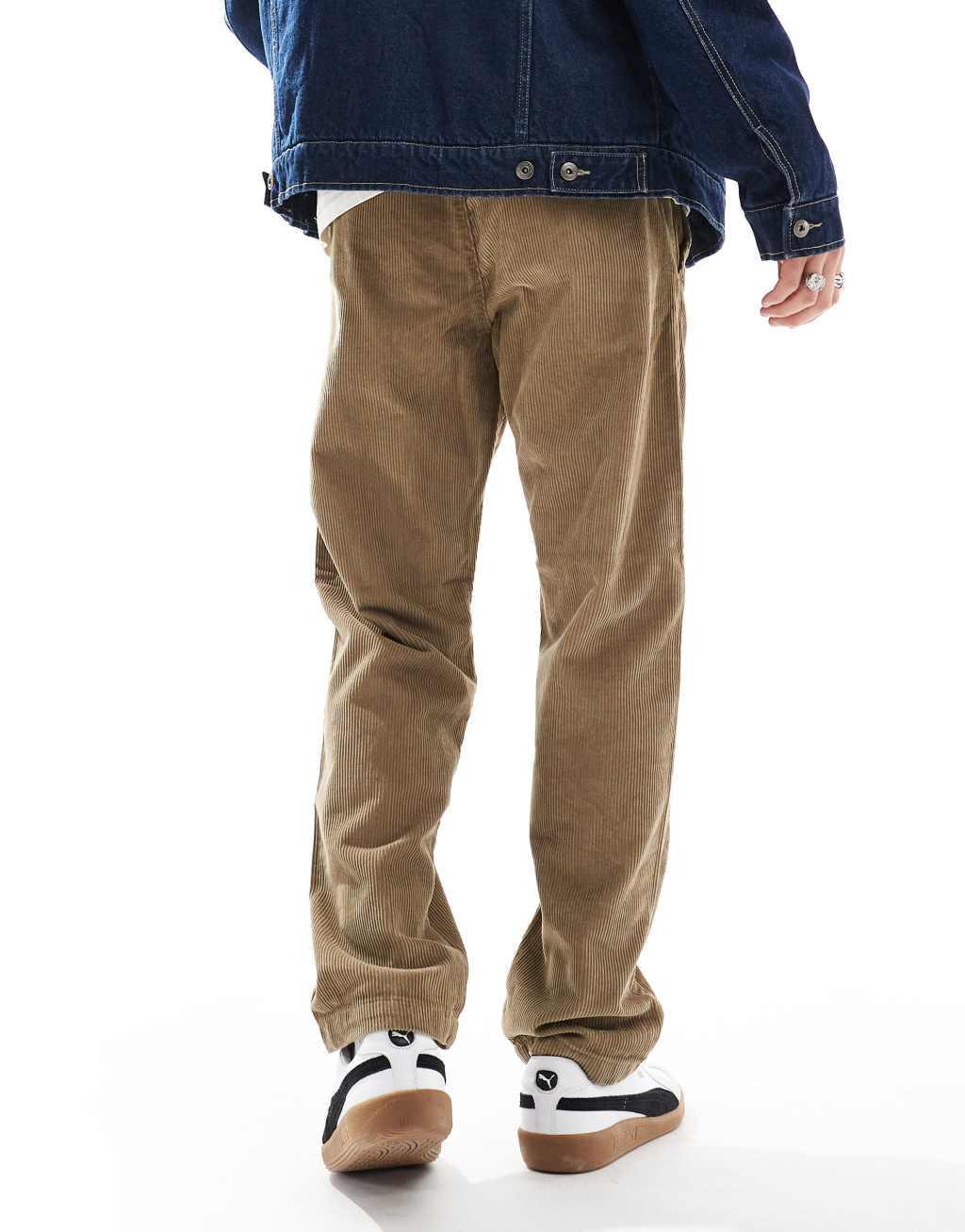 Jack & Jones loose fit drawstring cord pants in tan Product Image