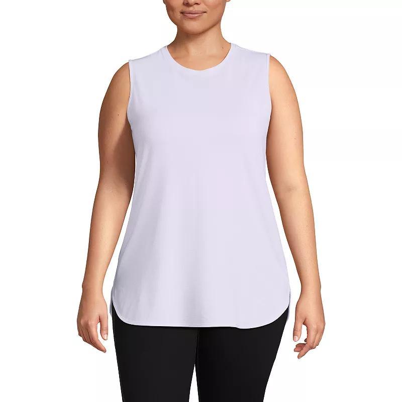 Plus Size Lands End Moisture-Wicking Tunic Tank Top, Womens Purple Pinstripe Product Image