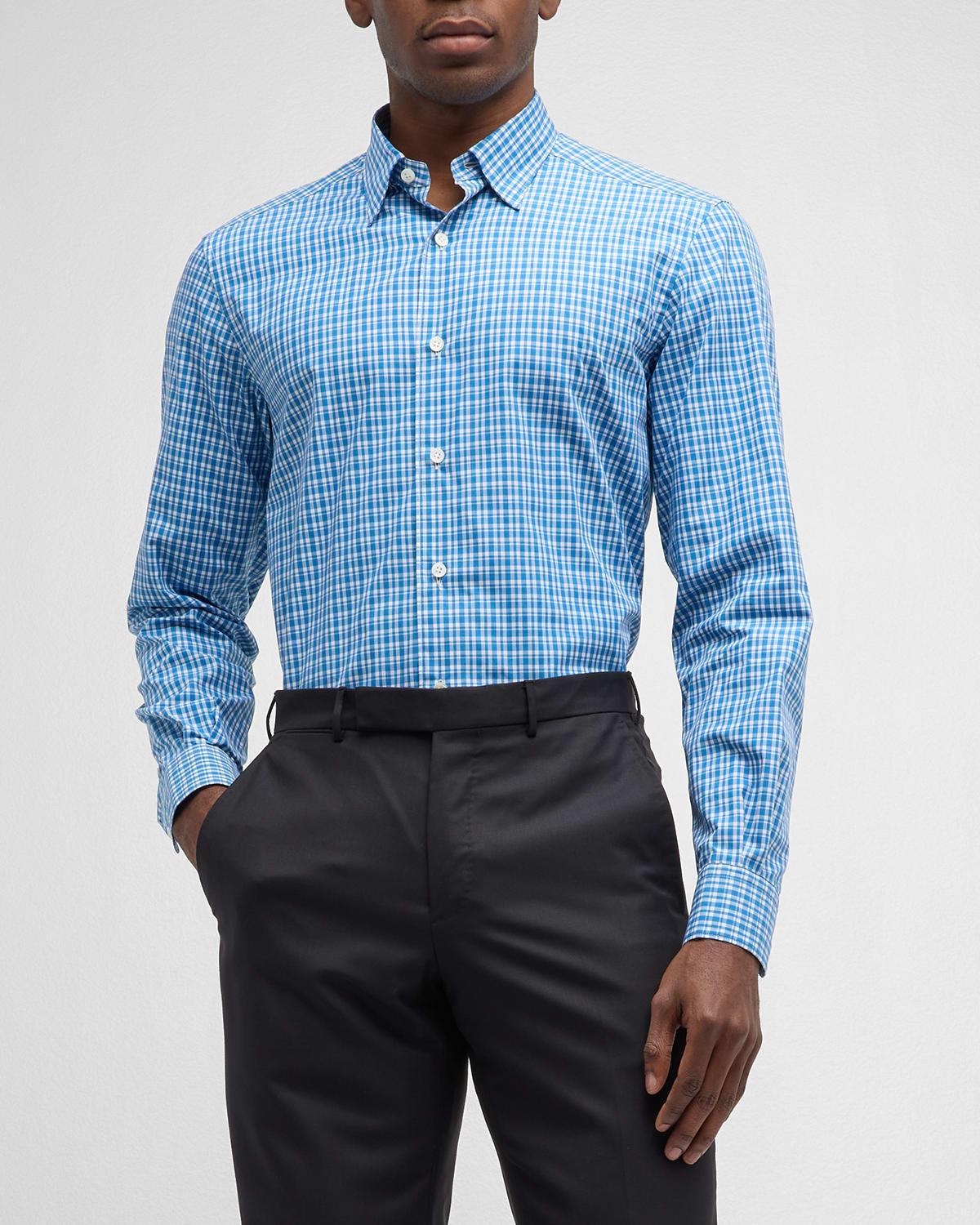 Mens Cotton Micro-Check Sport Shirt Product Image